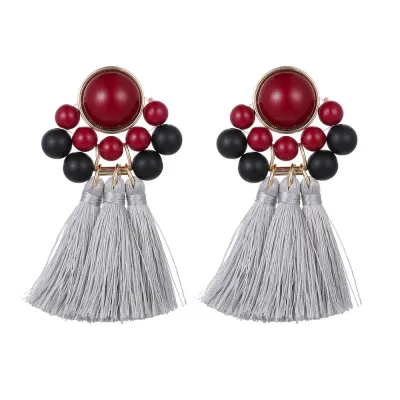 Vintage Crystal Geometric Beads Tassel Pendant Earrings