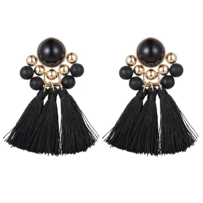 Vintage Crystal Geometric Beads Tassel Pendant Earrings