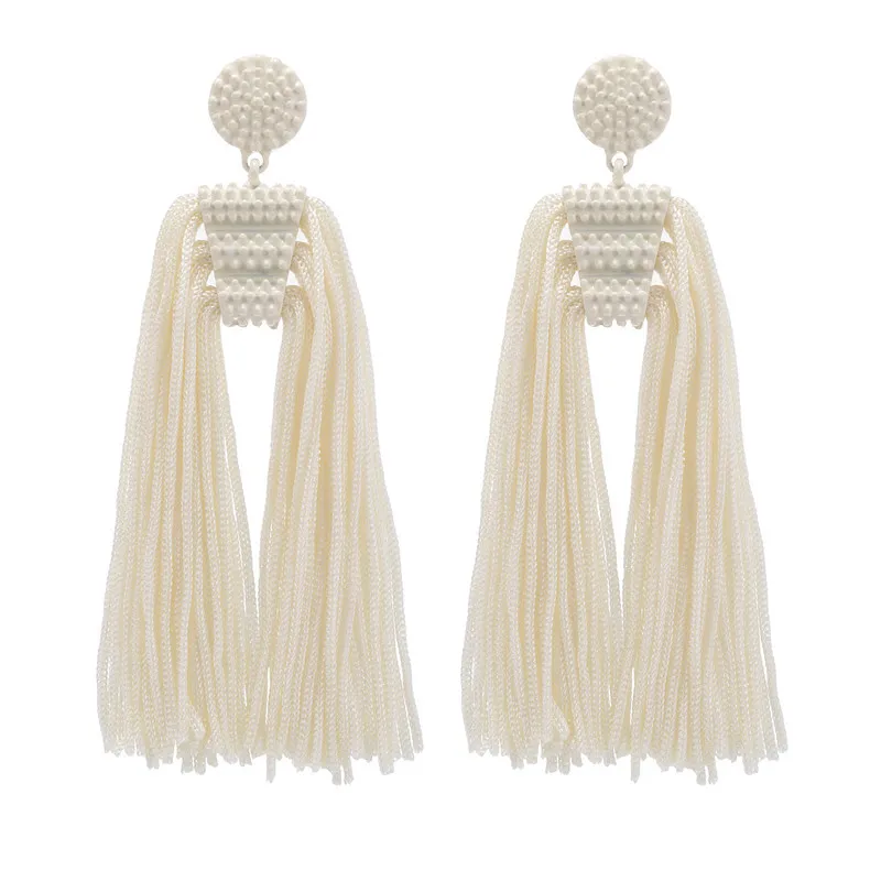 Long Paragraph White Tassel Geometric Alloy Women's Earrings