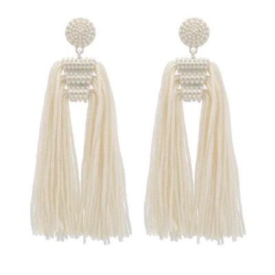 Long Paragraph White Tassel Geometric Alloy Women's Earrings