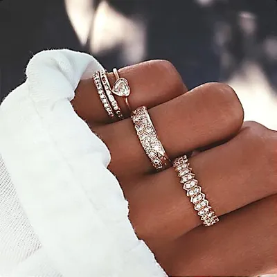 Fashion Heart Rhinestone Decor Ring Set for Women Alloy