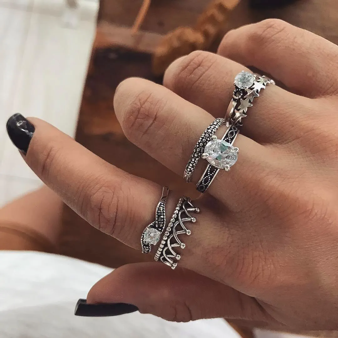 Vintage Zircon Crown Joint Ring Set