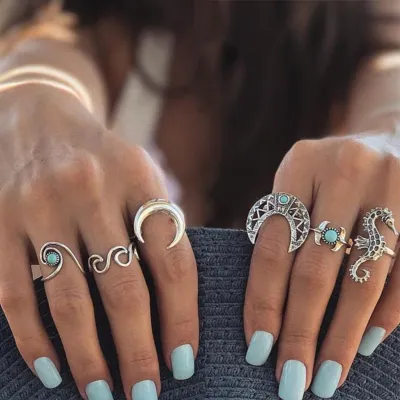 Seahorse Moon Turquoise Ring Set