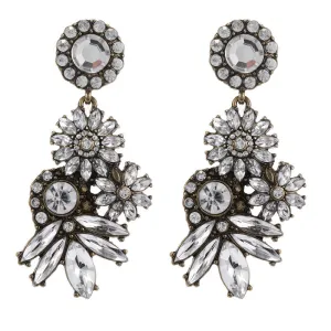 Vintage Inlaid Crystal Drop Flower Pendant Earrings for Women