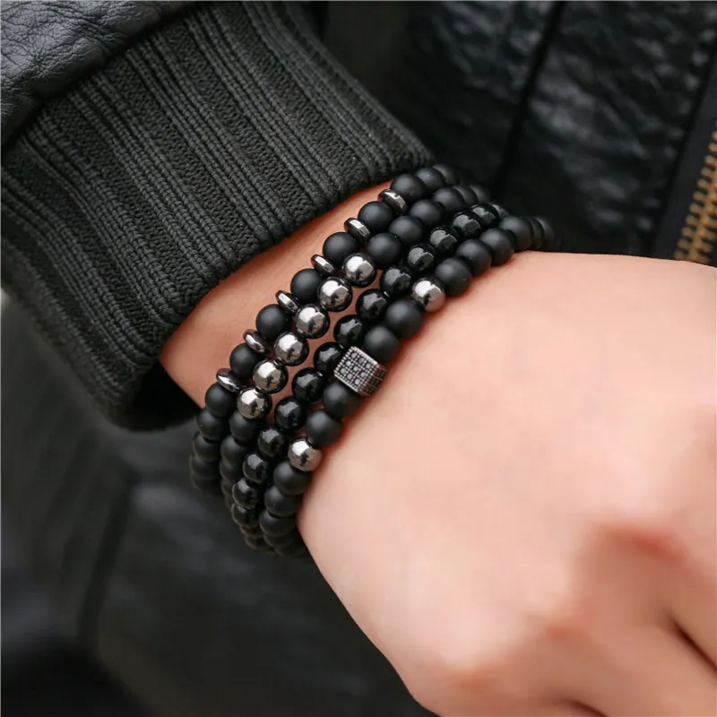 Frosted Copper Bead Dice Bracelet Set Unisex Crystal Round Style