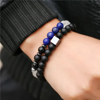 Mix Match Frosted Square Bracelet Set Crystal Unisex
