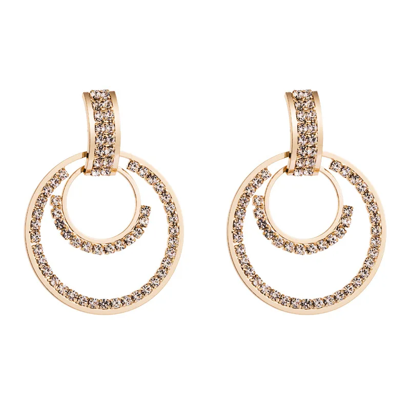 Retro Inlaid Rhinestones Hollow Out Geometric Earrings for Women