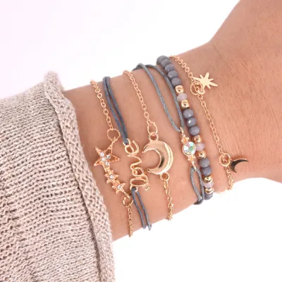 Pentagram Moon Letter Woven Beaded Bracelet Set Unisex