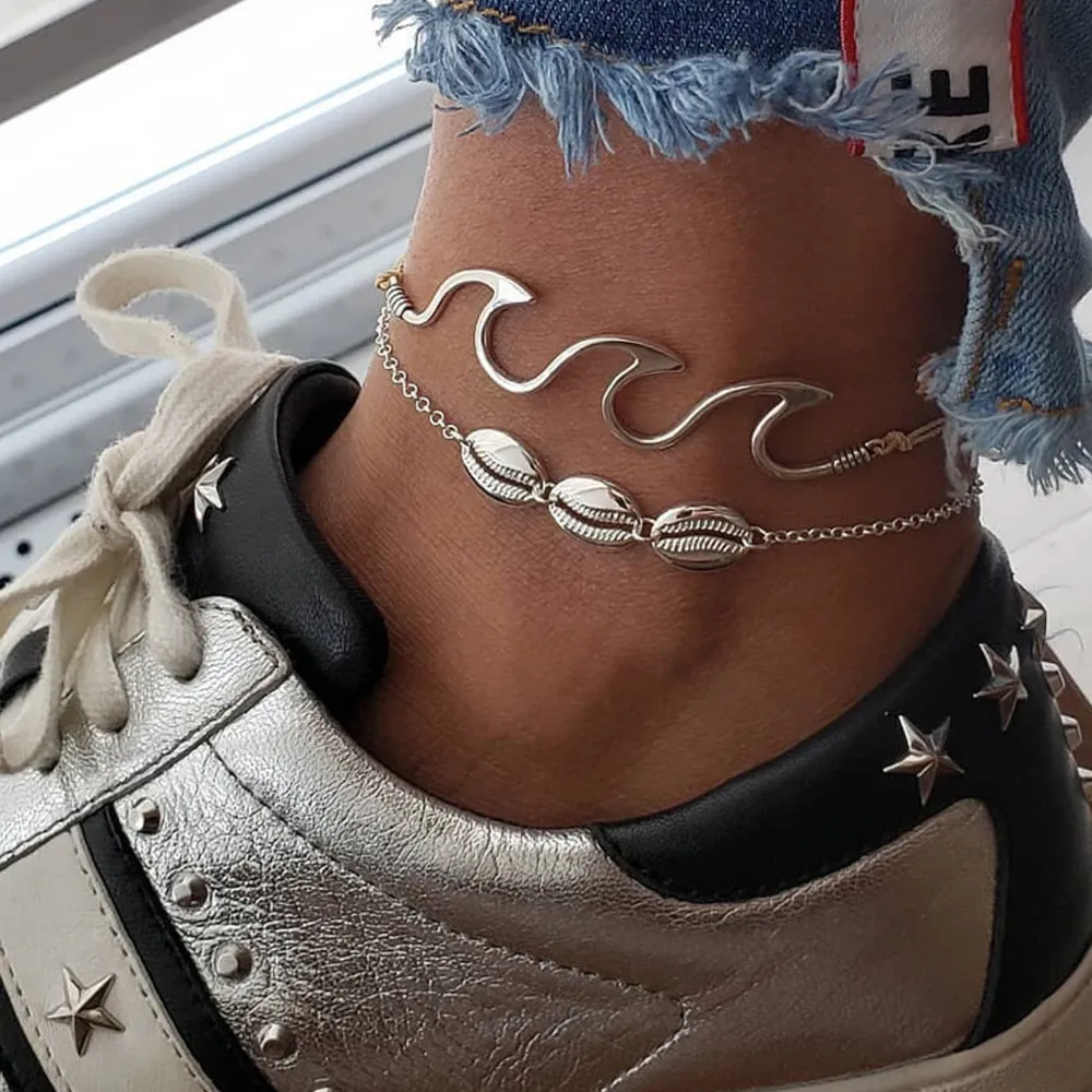 Wave Woven Handmade Shell Anklet Set Nature Alloy Unisex