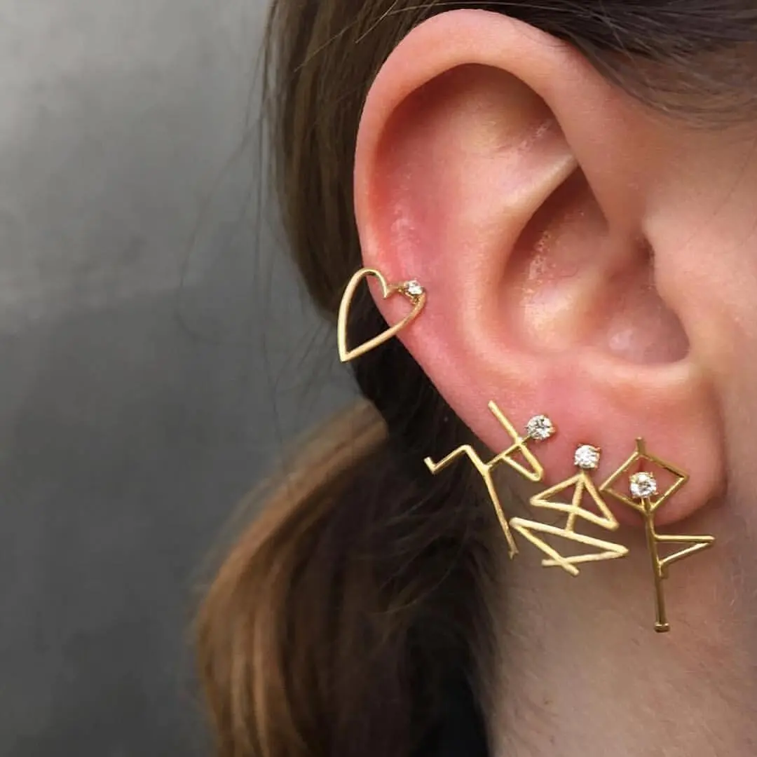 Creative People Pattern Rhinestone Decor Earrings Set Women's Alloy Action Figure