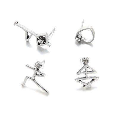 Creative People Pattern Rhinestone Decor Earrings Set Women's Alloy Action Figure