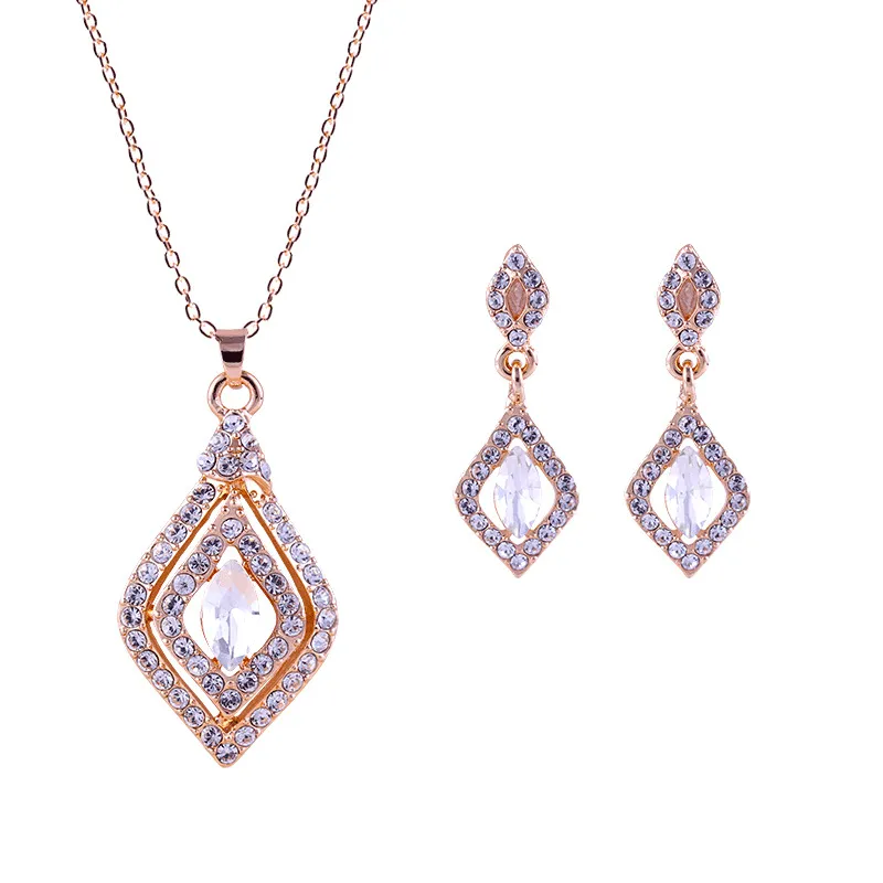 Fashion Crystal Rhinestone Decor Necklace Earrings Set