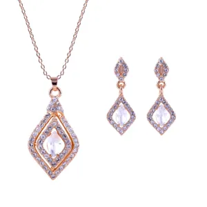 Fashion Crystal Rhinestone Decor Necklace Earrings Set