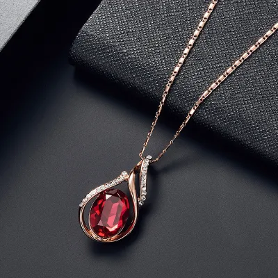 Delicate Crystal Decor Pendant Necklace Earrings Set for Women Alloy