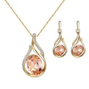 Delicate Crystal Decor Pendant Necklace Earrings Set for Women Alloy