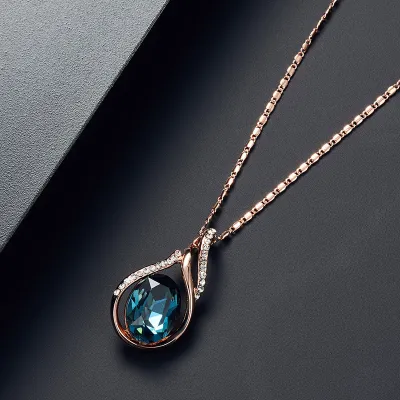 Delicate Crystal Decor Pendant Necklace Earrings Set for Women Alloy