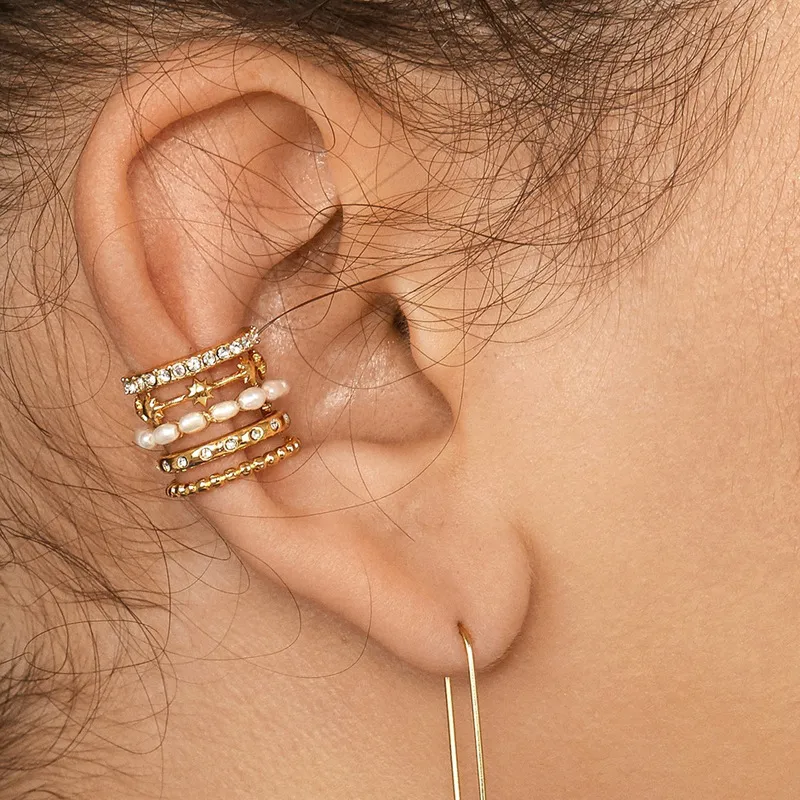 Multilayer Hollow Out Pearl Decor Ear Bone Clip Vintage Alloy Women's