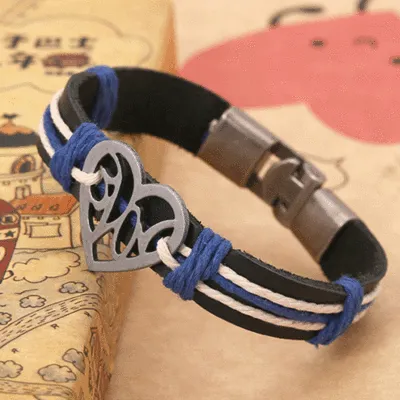 Vintage Peach Heart PU Braided Couple Bracelet Romantic Gift