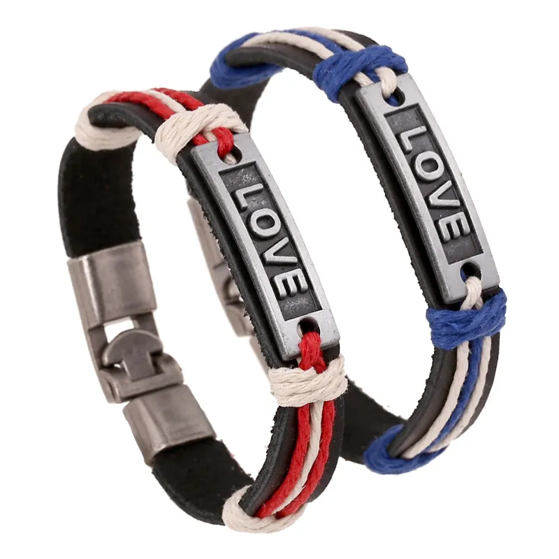 Vintage LOVE Decor PU Braided Couple Bracelet Romantic Geometric