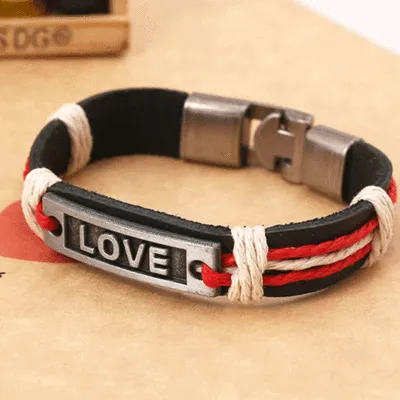 Vintage LOVE Decor PU Braided Couple Bracelet Romantic Geometric