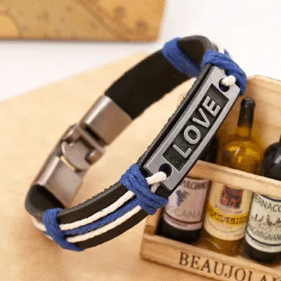 Vintage LOVE Decor PU Braided Couple Bracelet Romantic Geometric