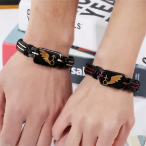 Vintage Cow Bone Decor PU Braided Couple Bracelet