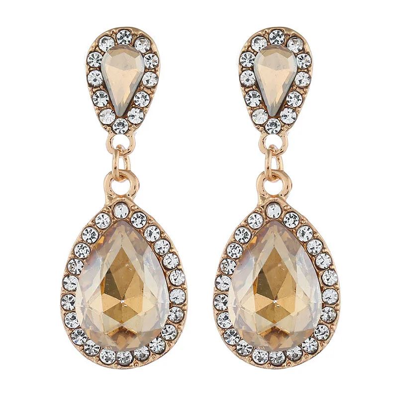 Fashion Teardrop Inlaid Drill Earrings for Women Vintage Alloy