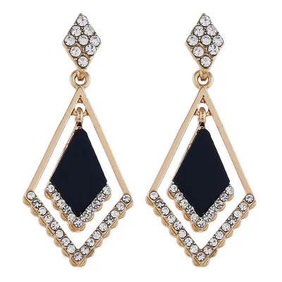 Inlaid Drill Geometric Rhombus Women's Alloy Earrings