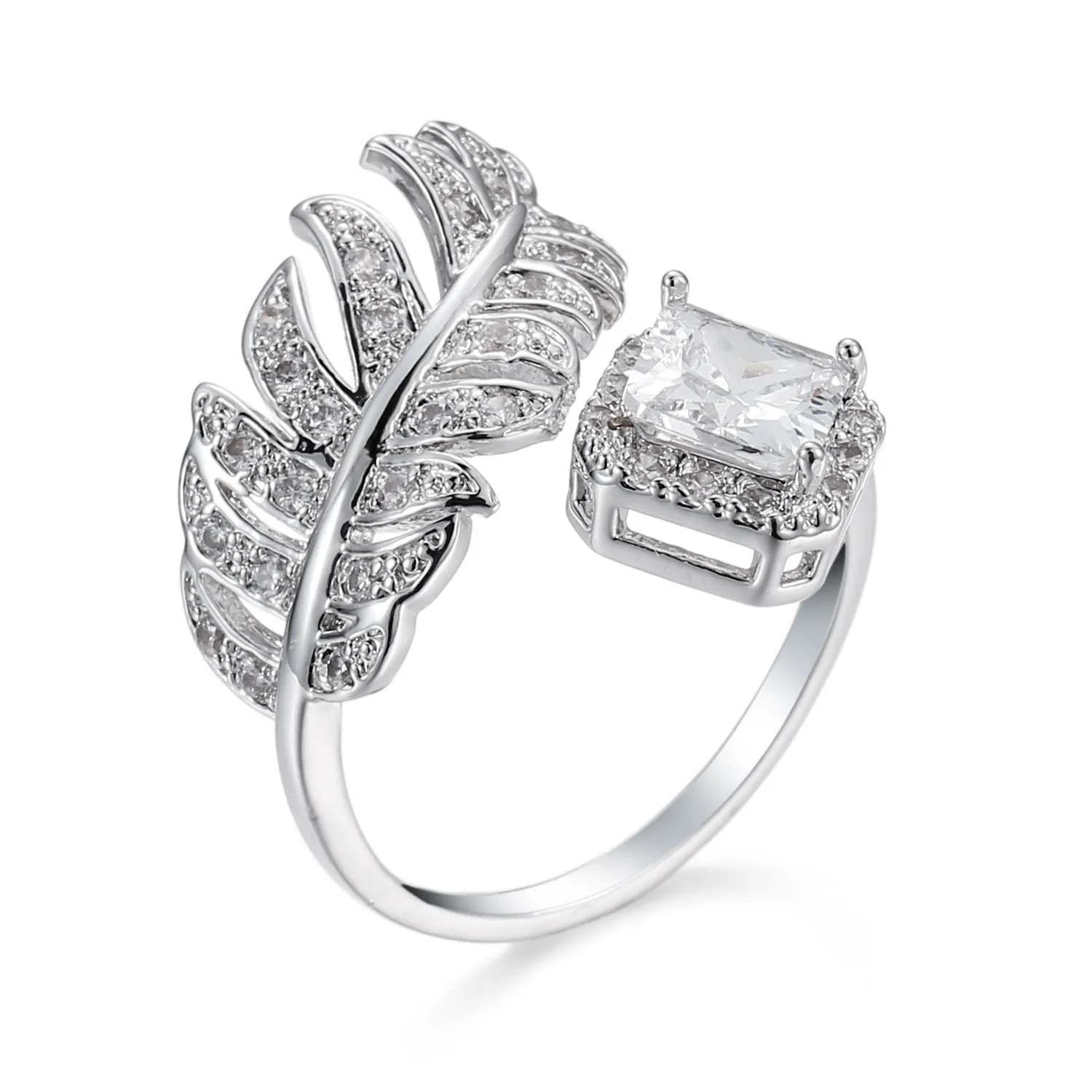 Fashion Leaf Design Rhinestone Decor Adjustable Ring