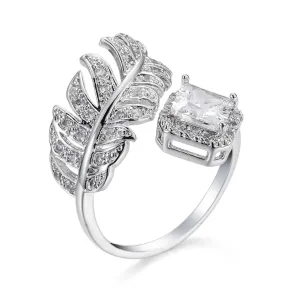 Fashion Leaf Design Rhinestone Decor Adjustable Ring