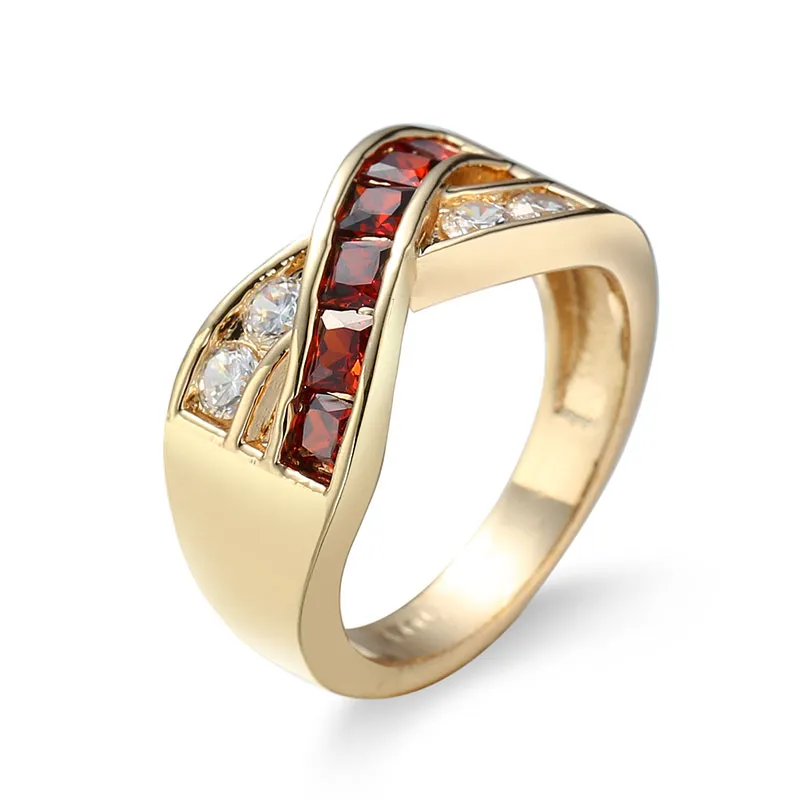 Creative Cross Design Zircon Copper Gold Plated Unisex Geometric Ring, Size 6-10