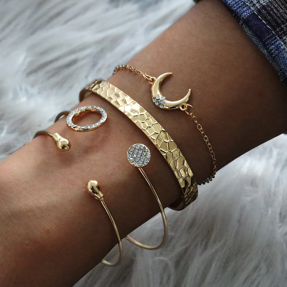 Fashion Opening Crescent Bracelet Set Unisex Alloy