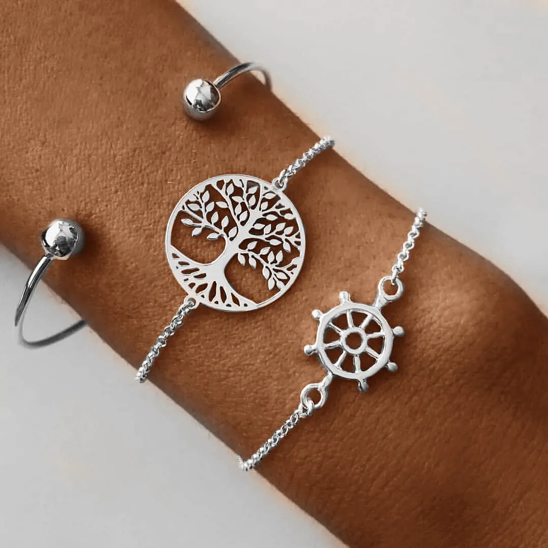 Tree of Life Cruise Ship Metal Bracelet Set Unisex
