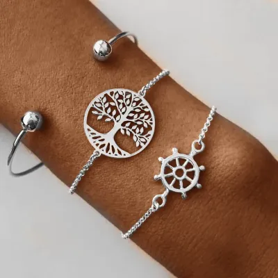 Tree of Life Cruise Ship Metal Bracelet Set Unisex