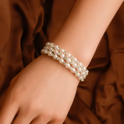 Three Layer Pearl Chain Rhinestone Decor Bracelet