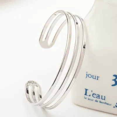 Simple Classic Opening Three Layer Bangle Iron Unisex Geometric Nature