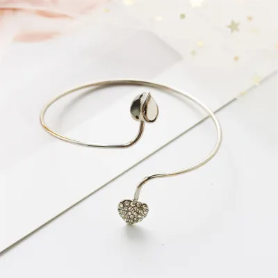 Inlaid Drill Double Love Heart Opening Bangle Couple Style