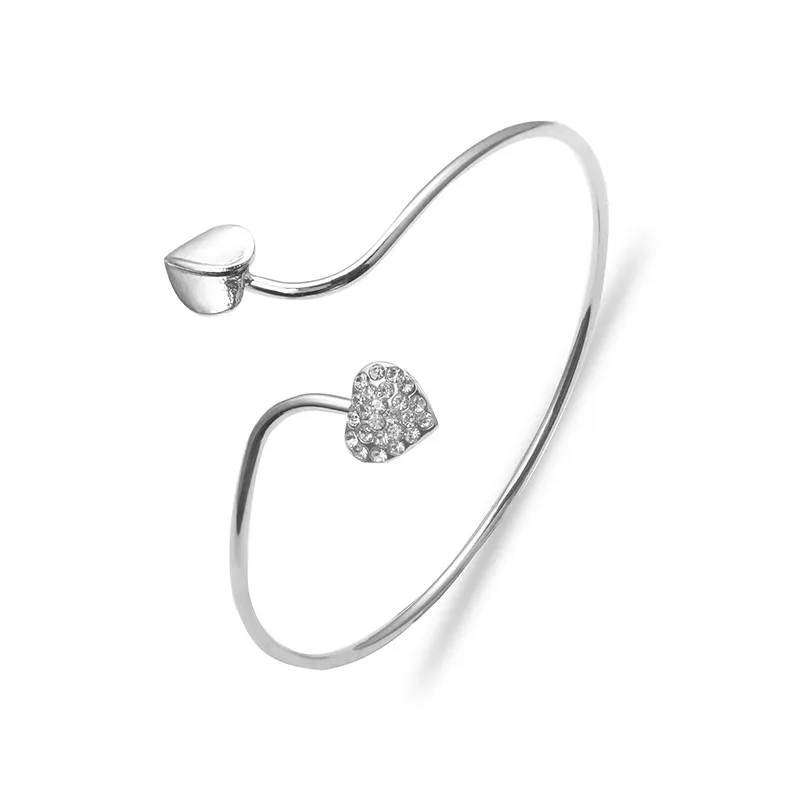 Inlaid Drill Double Love Heart Opening Bangle Couple Style