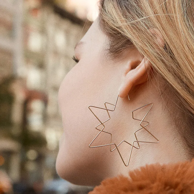 Geometric Star Stainless Steel Women's Hollow Out Hoop Earrings