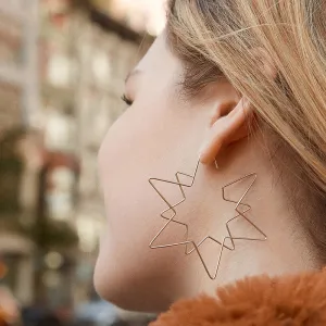 Geometric Star Stainless Steel Women's Hollow Out Hoop Earrings