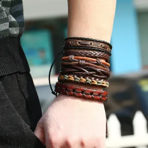 Vintage Woven Multilayer PU Leather Adjustable Bracelet Set