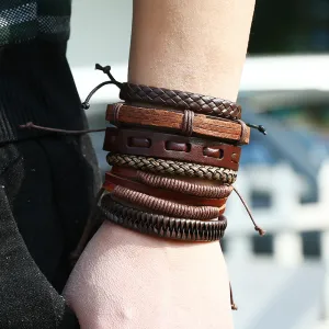 Vintage Woven Pu Geometric Unisex Bracelet