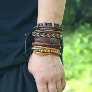 Vintage Hand Woven Multilayer PU Adjustable Bracelet Set