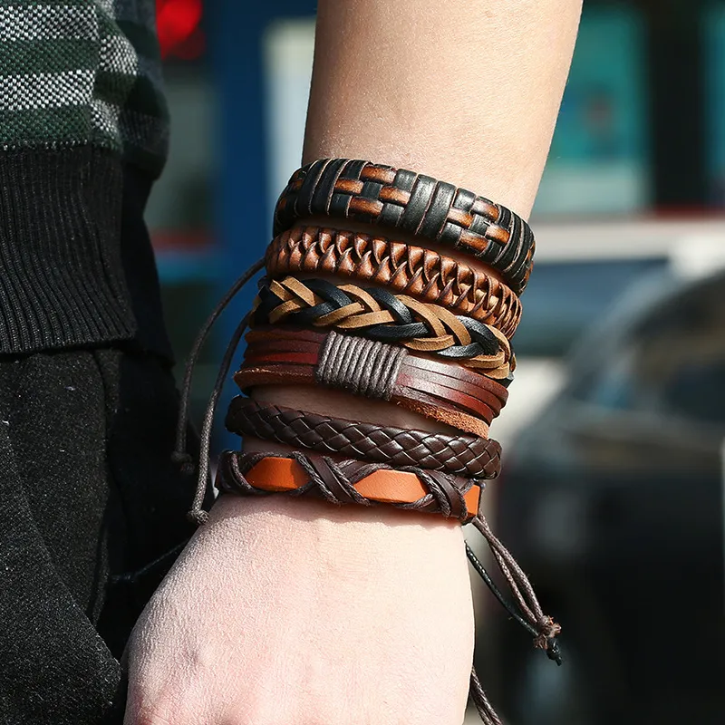 Vintage Woven Multilayer PU Men Bracelet