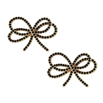 Sweet Bowknot Pattern Rhinestone Stud Earrings Alloy Women's Bow Tie Point Drill