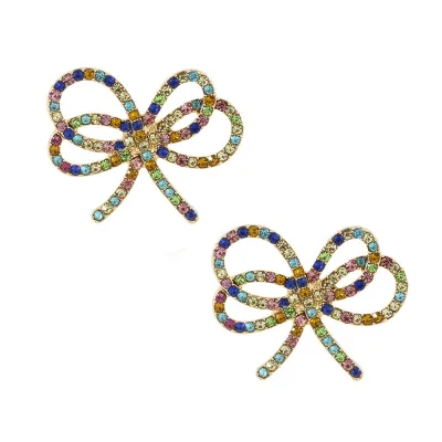 Sweet Bowknot Pattern Rhinestone Stud Earrings Alloy Women's Bow Tie Point Drill