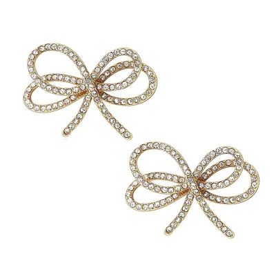Sweet Bowknot Pattern Rhinestone Stud Earrings Alloy Women's Bow Tie Point Drill