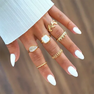 Tree Leaf Full Drill Crown Ring Set for Women Alloy