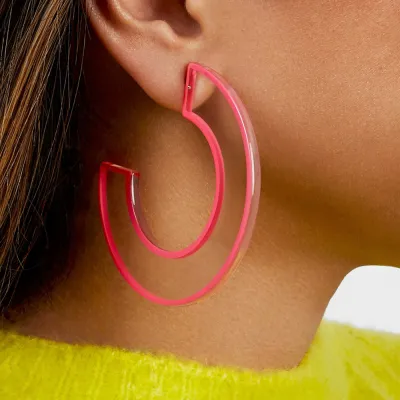 Simple C-Shaped Hollow Out Fluorescent Transparent Copper Earrings