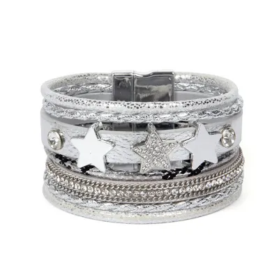 Fashion Multilayer Star Wide PU Bracelet for Women